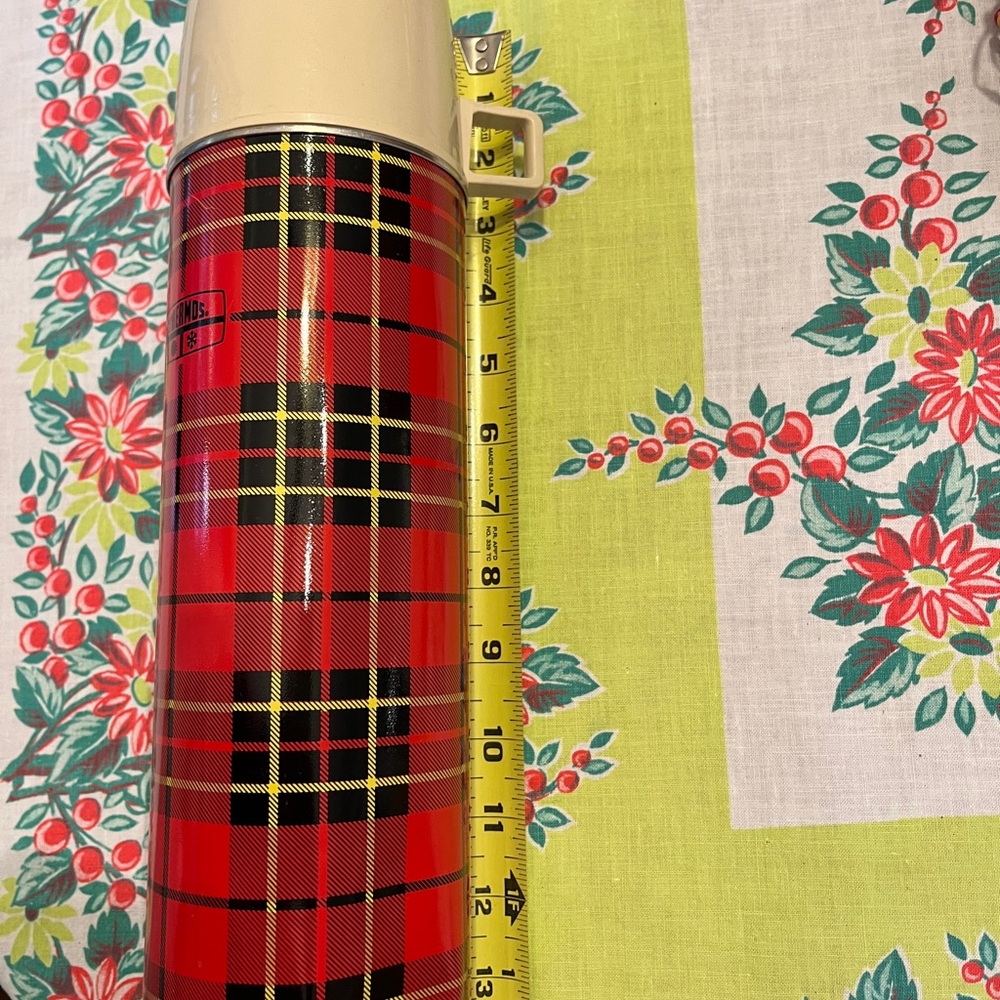 Vintage 70s Thermos Red and Black Plaid Insulated Bottle